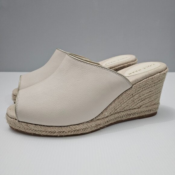 NEW Cole Haan Cloudfeel Southcrest Wedge Espadrille Mule Ivory Leather Size 11 - Picture 1 of 12